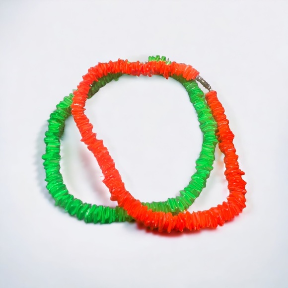 Puka Shell Necklaces Bright Neon Green and Orange Lot of 2 - Picture 1 of 6